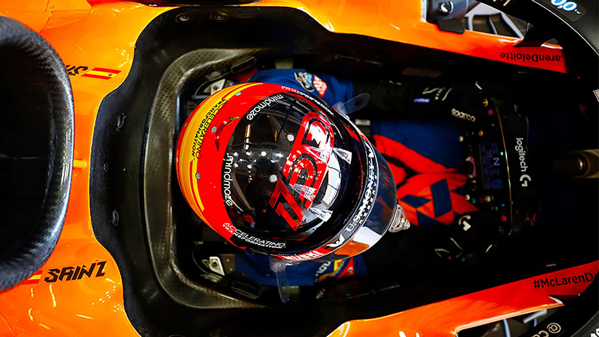 McLaren pilot Caros Sainz, from above. Sainz went on to win the Brazilian Formula 1 race.