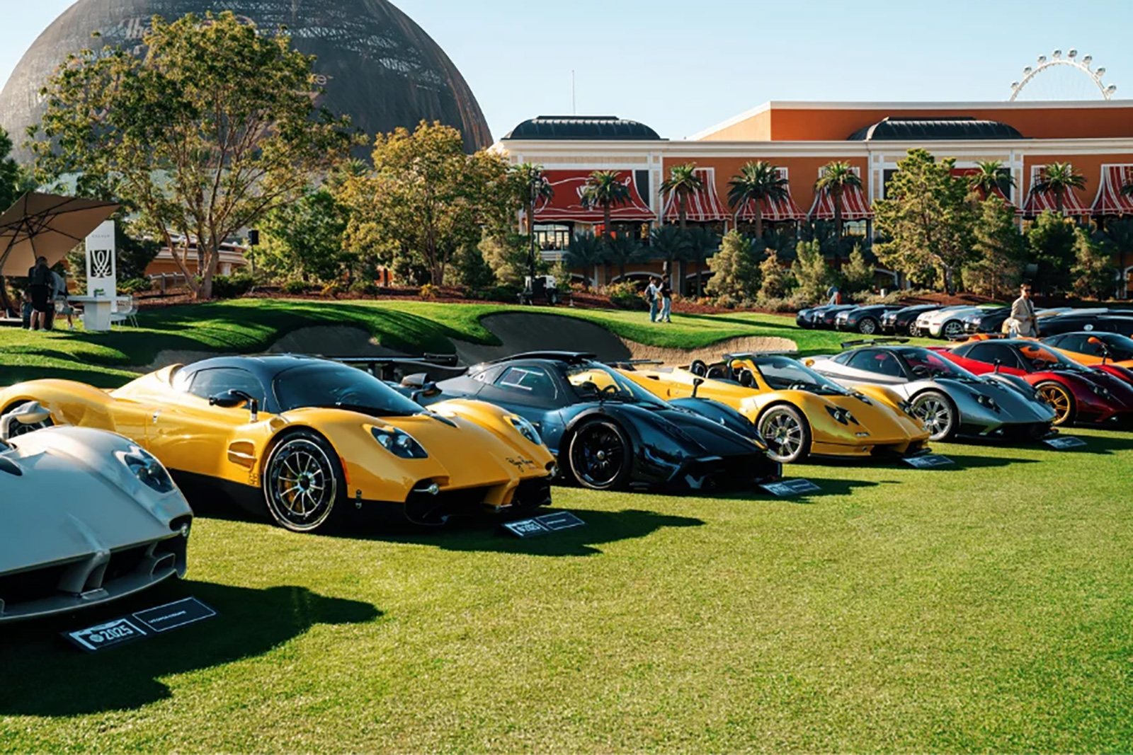 A line of cars on the green
