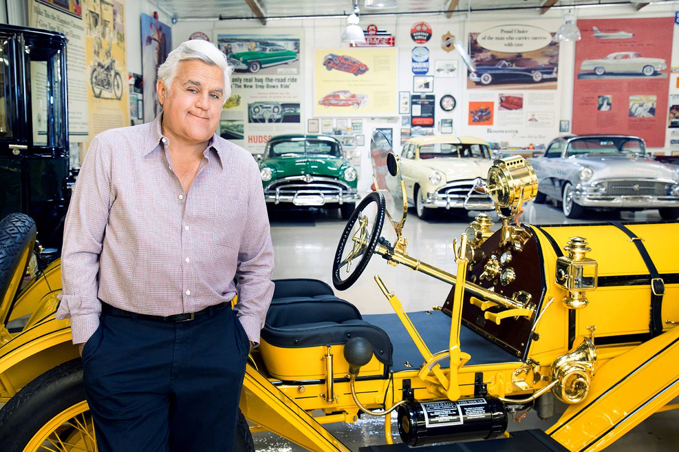 Jay Leno with his 1913 Mercer Raceabout